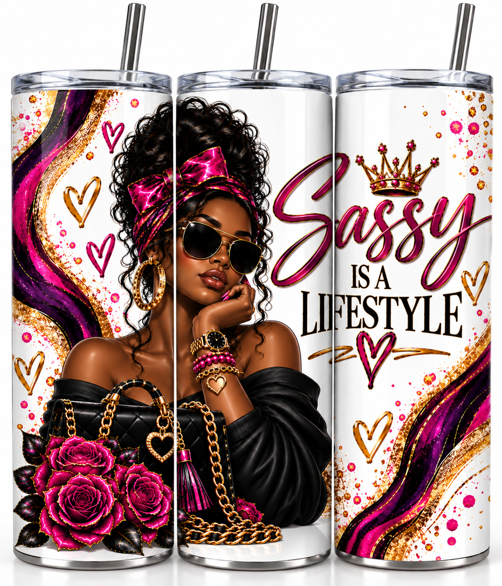 Sassy Is A Lifestyle tumbler wrap design, dark skin tone version