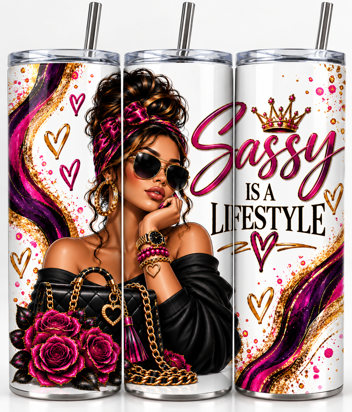 Sassy Is A Lifestyle tumbler wrap design, latina skin tone version