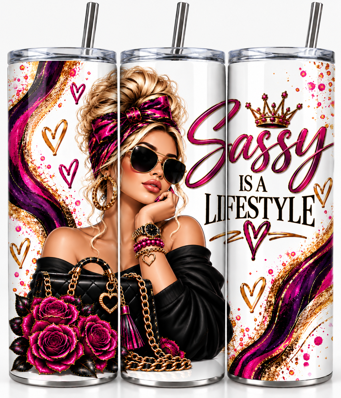 Sassy Is A Lifestyle tumbler wrap design, light skin tone version