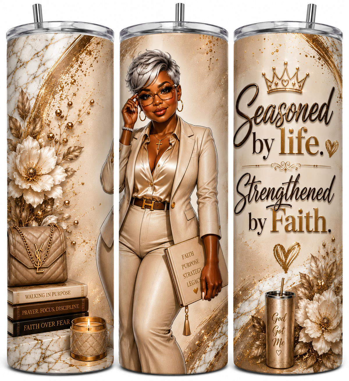 Seasoned by Life 20 oz Skinny Tumbler - full wrap sublimation design